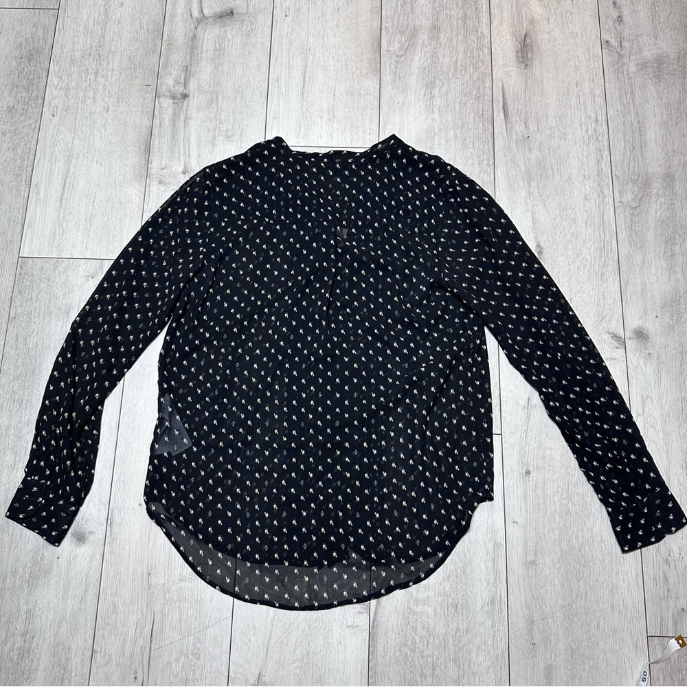 Abercrombie Fitch Size Medium Sheer Black frayed ruffle button up boho Blouse - Picture 5 of 6